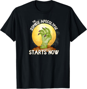 The Zombie Apocalypse Starts Now Zombie Hand Full Moon Grave T-Shirt - T-Shirt | Black