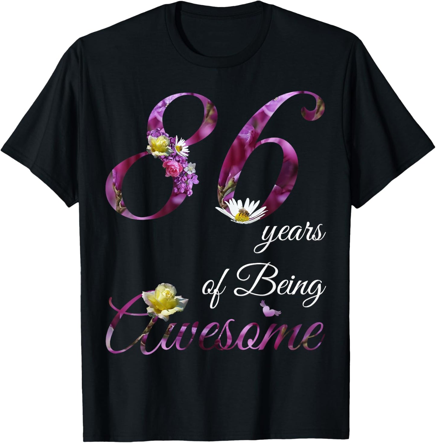 86 Year Old Shirt Awesome Floral 1939 86th Birthday Gift T-Shirt - T-Shirt | Black