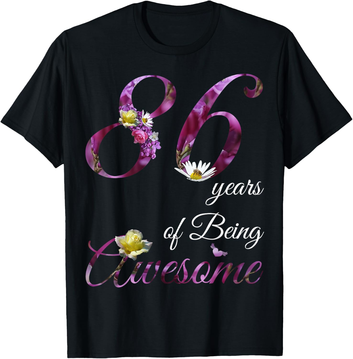 86 Year Old Shirt Awesome Floral 1939 86th Birthday Gift T-Shirt - T-Shirt | Black