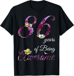 86 Year Old Shirt Awesome Floral 1939 86th Birthday Gift T-Shirt - T-Shirt | Black