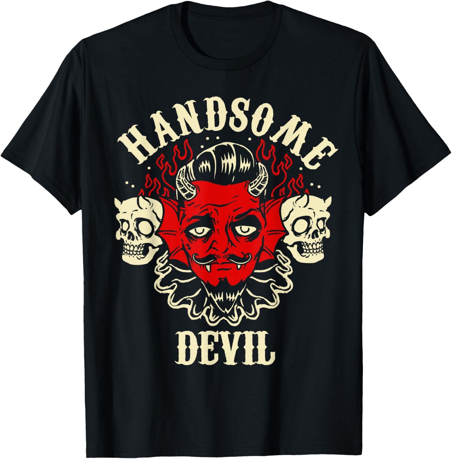 Horror Art - Handsome Devil Demon Psychobilly Lowbrow Art T-Shirt - T-Shirt | Black