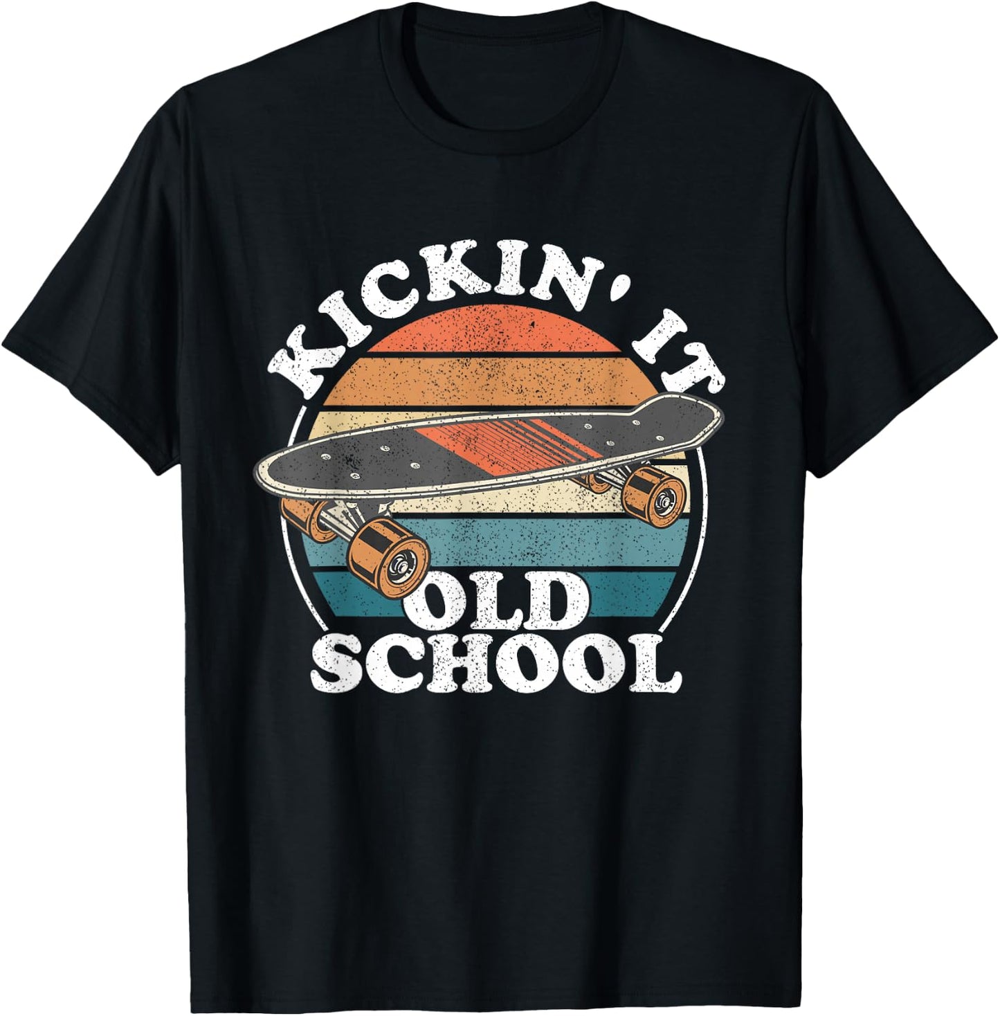 Kickin It Old School 80s Retro Skateboard Longboard 90s Gift T-Shirt - T-Shirt | Black