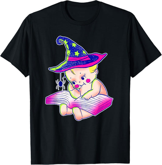 Kewpie Baby Witch Spider Magic Spell Tattoo Flash T-Shirt - T-Shirt | Black