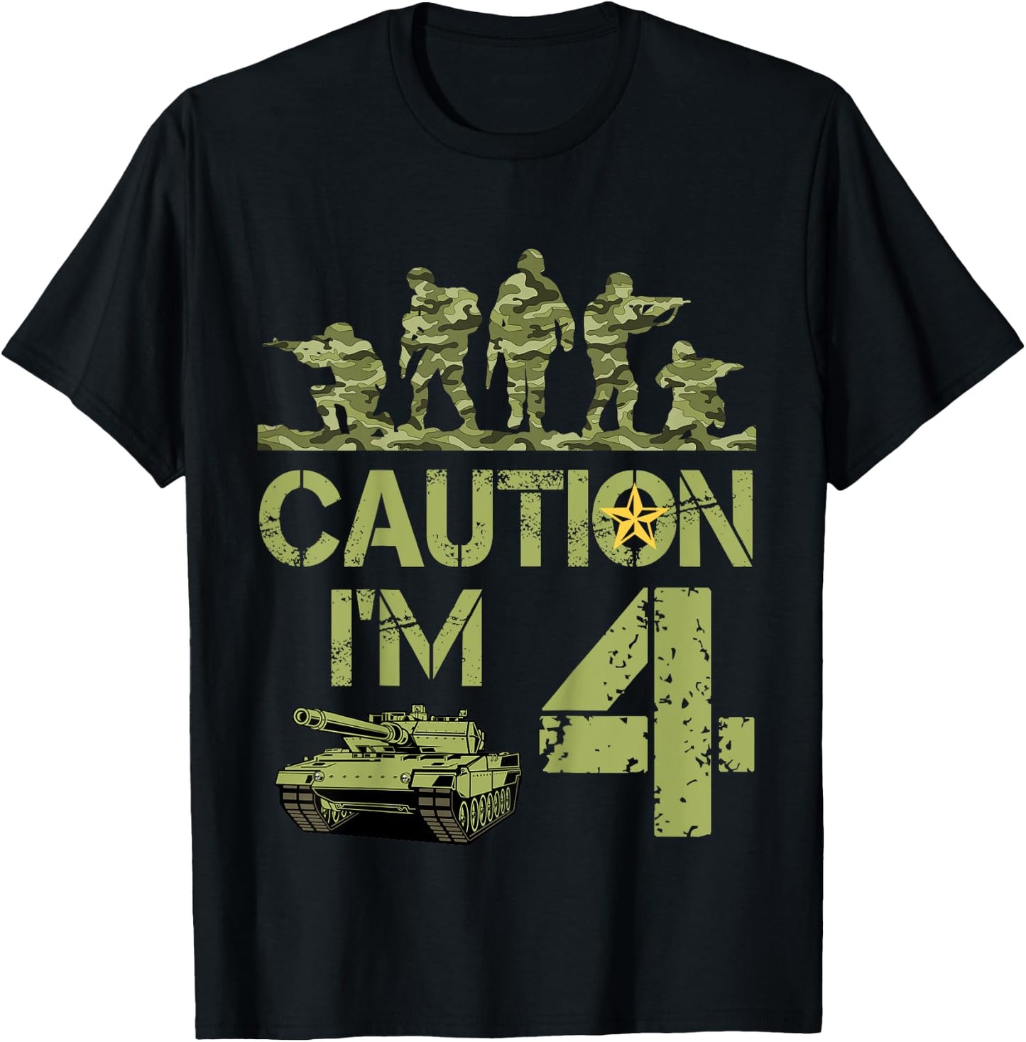 Kids 4th Birthday Military I'm 4 Year Old Soldier Camo 4 Birthday T-Shirt - T-Shirt | Black