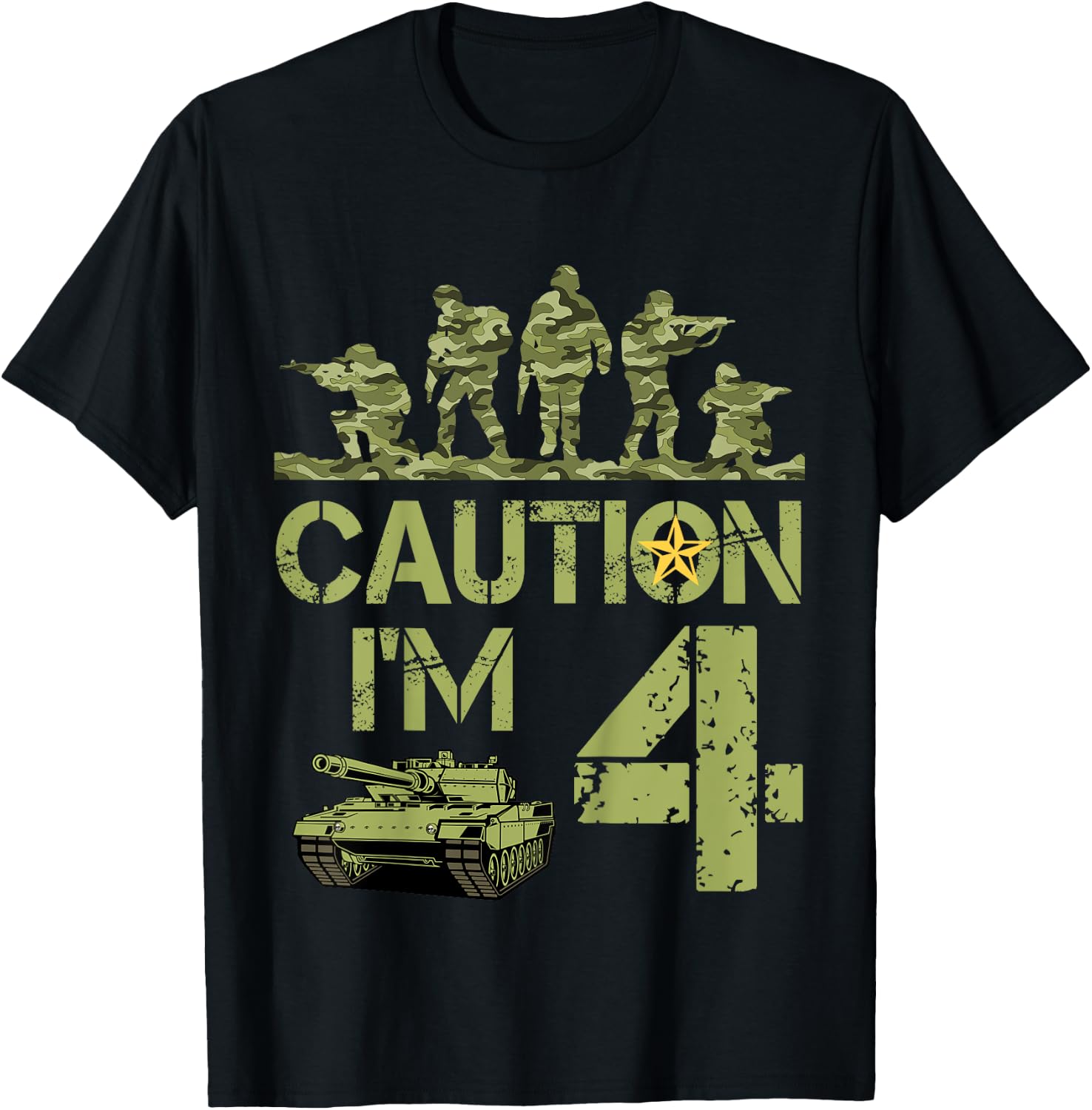 Kids 4th Birthday Military I'm 4 Year Old Soldier Camo 4 Birthday T-Shirt - T-Shirt | Black