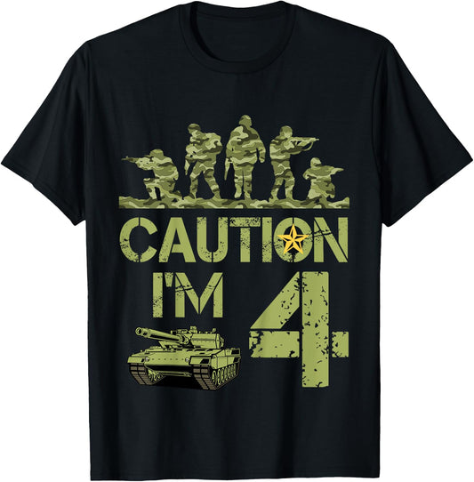 Kids 4th Birthday Military I'm 4 Year Old Soldier Camo 4 Birthday T-Shirt - T-Shirt | Black