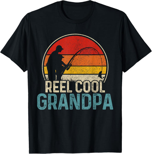 Reel Cool Grandpa Funny Fishing Vintage Fisherman Gift T-Shirt - T-Shirt | Black