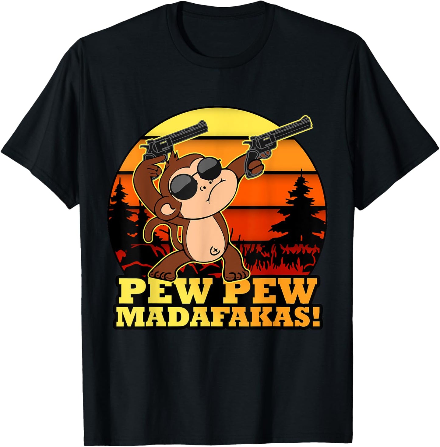 Crazy Monkey Pew Pew Madafakas Funny Vintage Monke T-Shirt - T-Shirt | Black