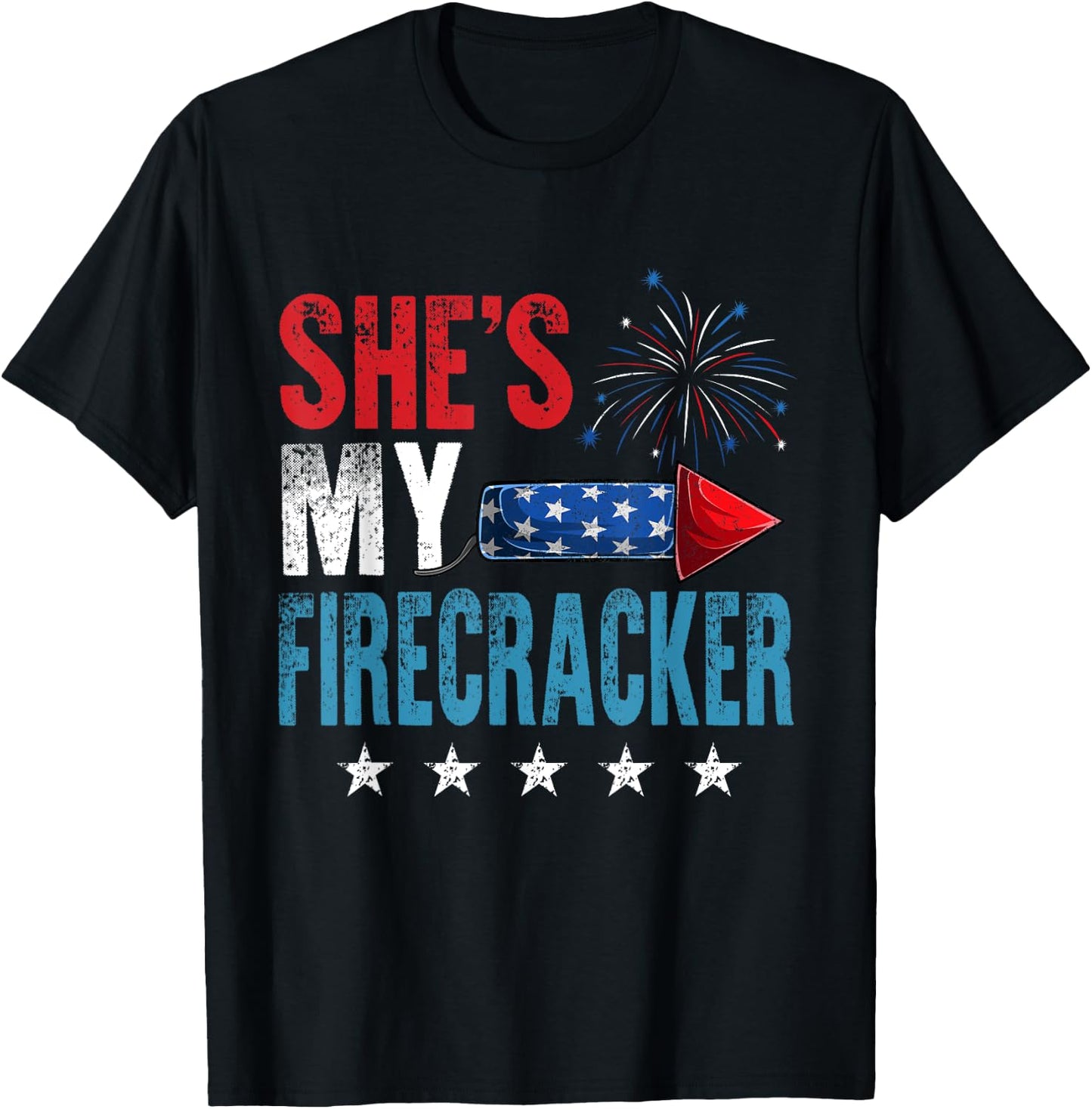 She's My Firecracker His And Hers 4th July Matching Couples T-Shirt - T-Shirt | Black