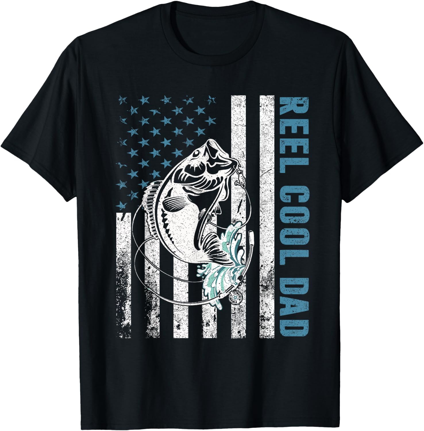 Fishing Lovers Gifts Reel Cool Dad American Flag T-Shirt - T-Shirt | Black
