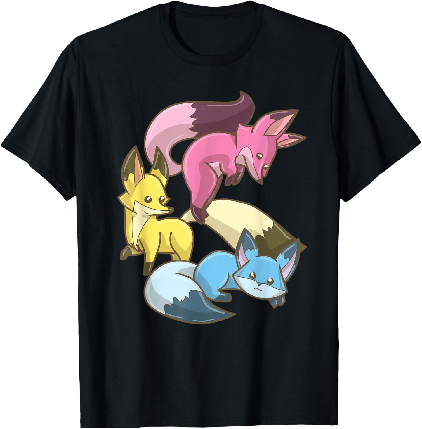 Pansexual Fox, Kawaii Pastel Goth Anime Art Subtle Pan Pride T-Shirt - T-Shirt | Black