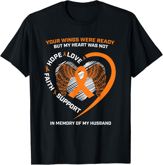 Gifts In Memory Of My Husband Orange Kidney Cancer Awareness T-Shirt - T-Shirt | Black