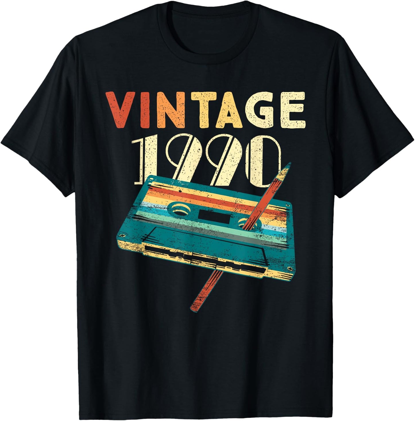 Vintage 1990 Music Cassette 35 Years Old Gifts 35th Birthday T-Shirt - T-Shirt | Black