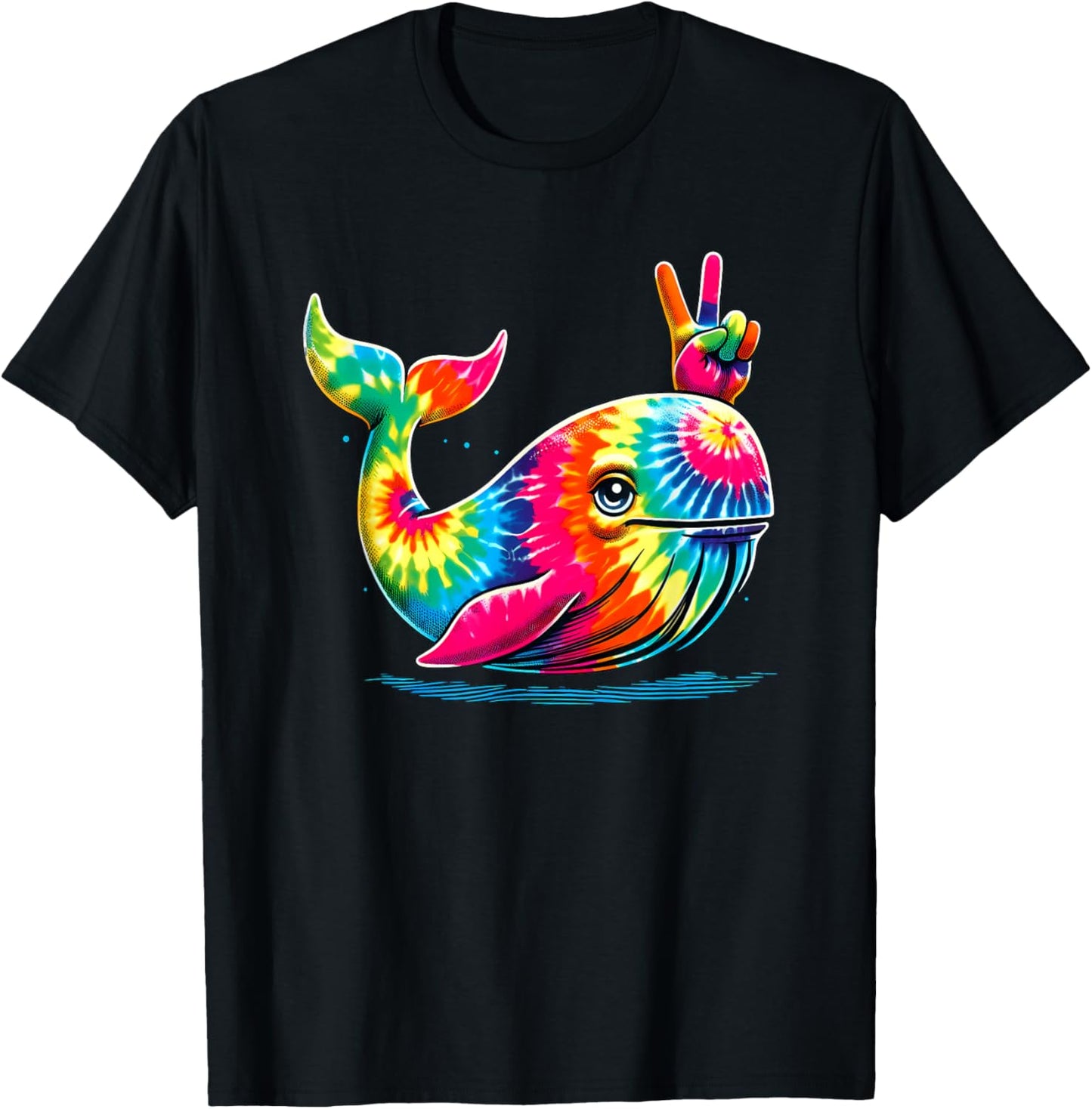 Peace Sign Tie Dye Whale T-Shirt - T-Shirt | Black
