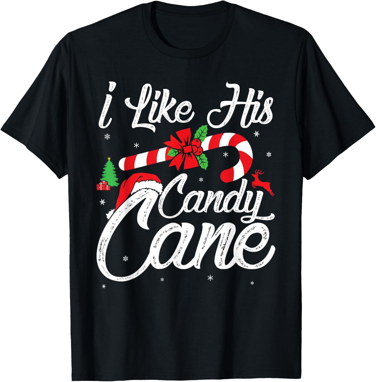 I Like His Candy Cane Couples Matching Christmas Funny T-Shirt - T-Shirt | Black