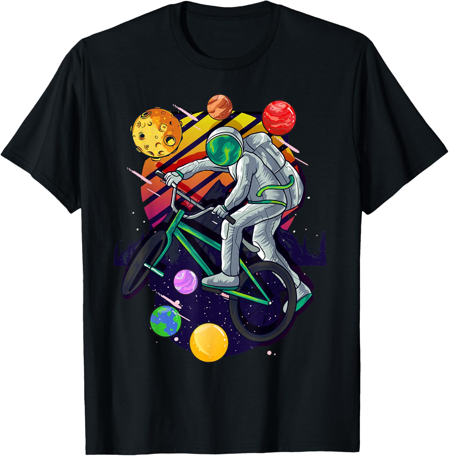 Solar System Astronaut Space on BMX Bike in Planets for Kids T-Shirt - T-Shirt | Black