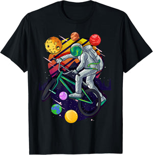 Solar System Astronaut Space on BMX Bike in Planets for Kids T-Shirt - T-Shirt | Black
