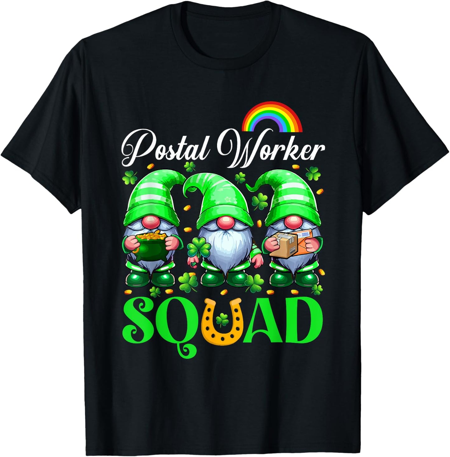 Postal Worker Squad St. Patrick's Day Three Cute Gnomes T-Shirt - T-Shirt | Black