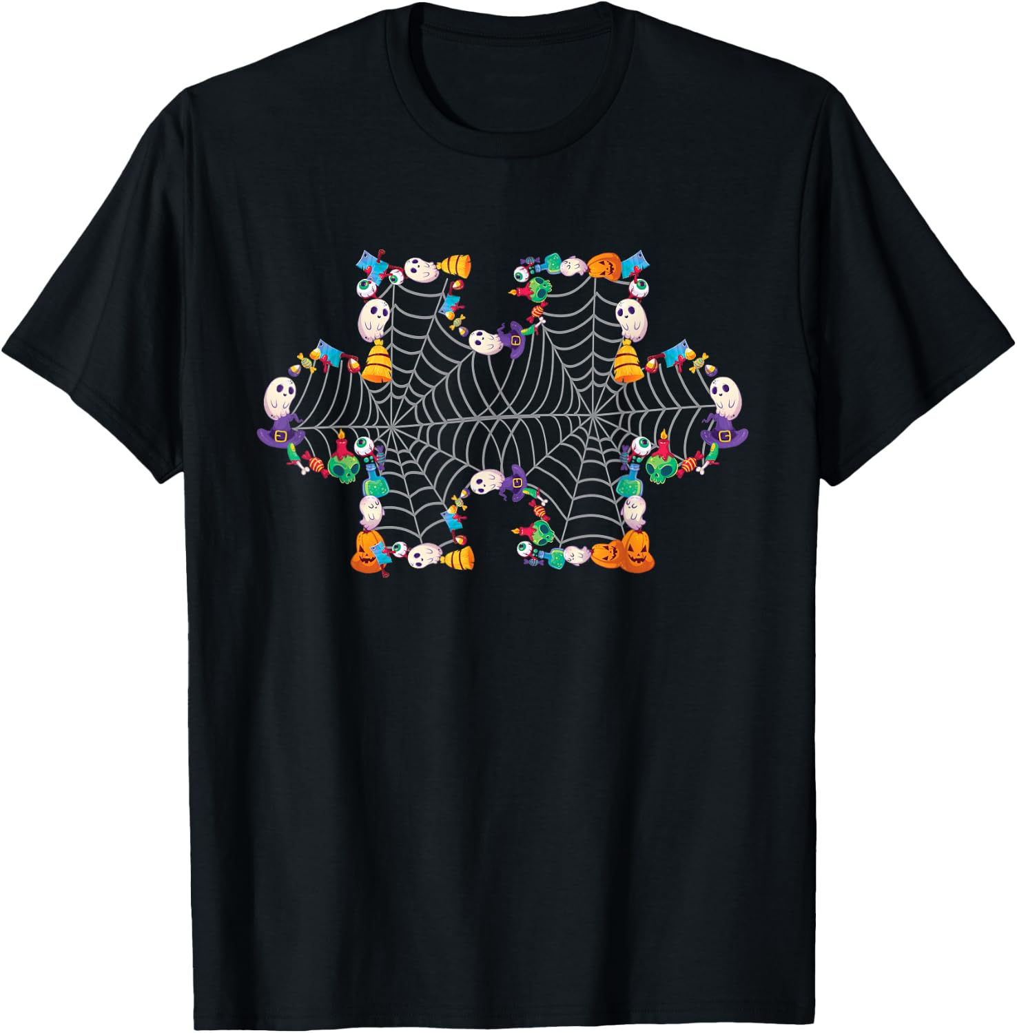 Halloween Autism Awareness Puzzle Pumpkin Ghost Broom Zombie T-Shirt - T-Shirt | Black