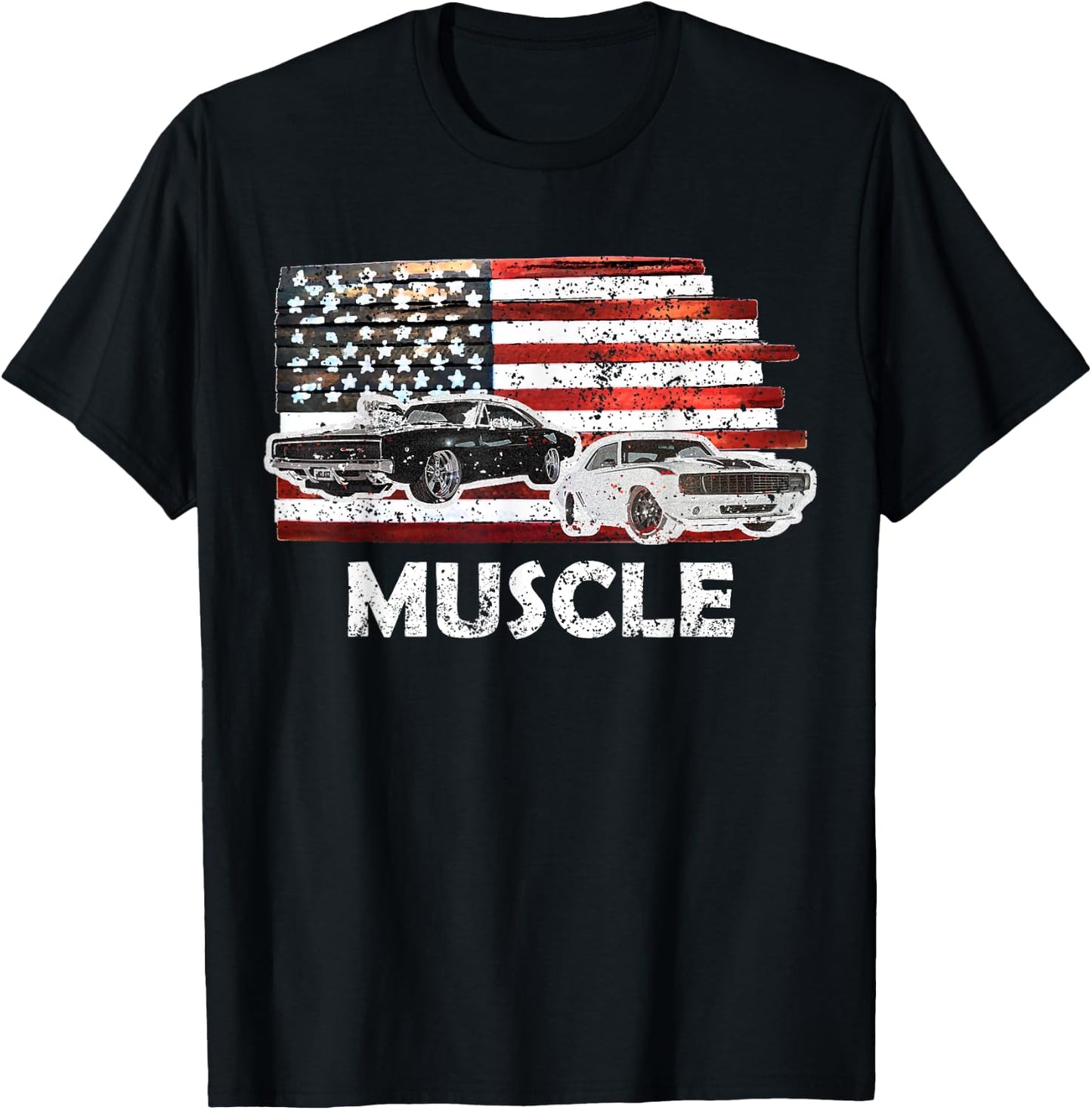 Muscle Car Lover American Flag 4th of July Independence T-Shirt - T-Shirt | Black