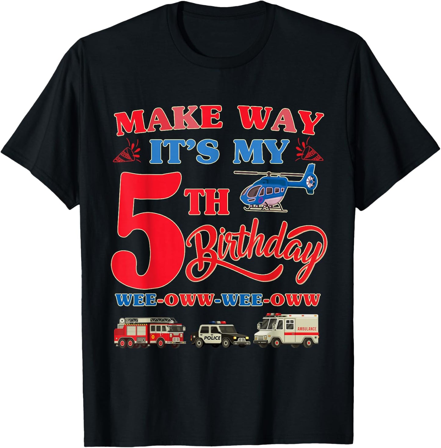 5th birthday Rescue Vehicles Birthday theme 5 year old kids T-Shirt - T-Shirt | Black