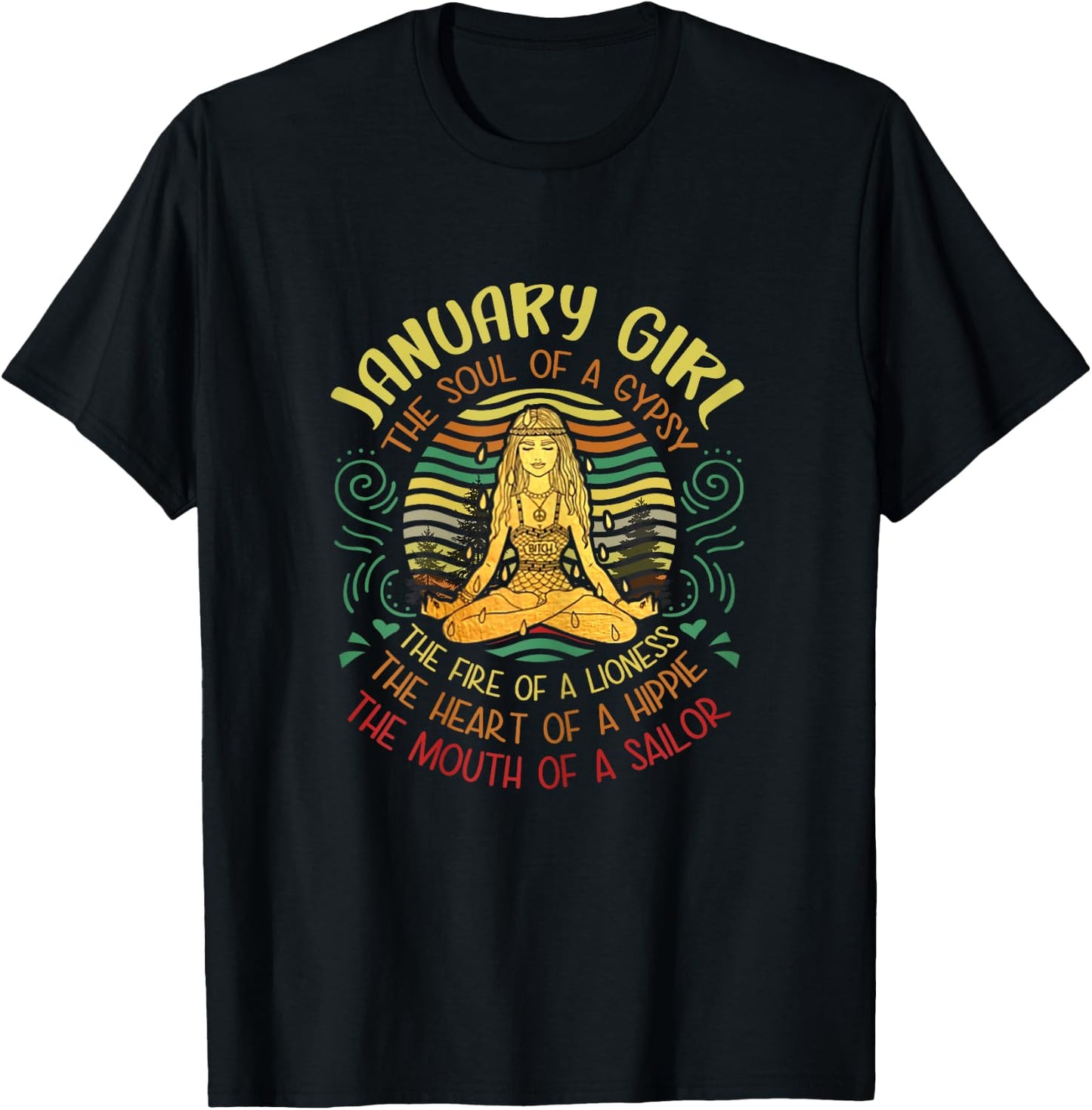 January Girl Gypsy Soul Funny Birthday Yoga January Quote T-Shirt - T-Shirt | Black