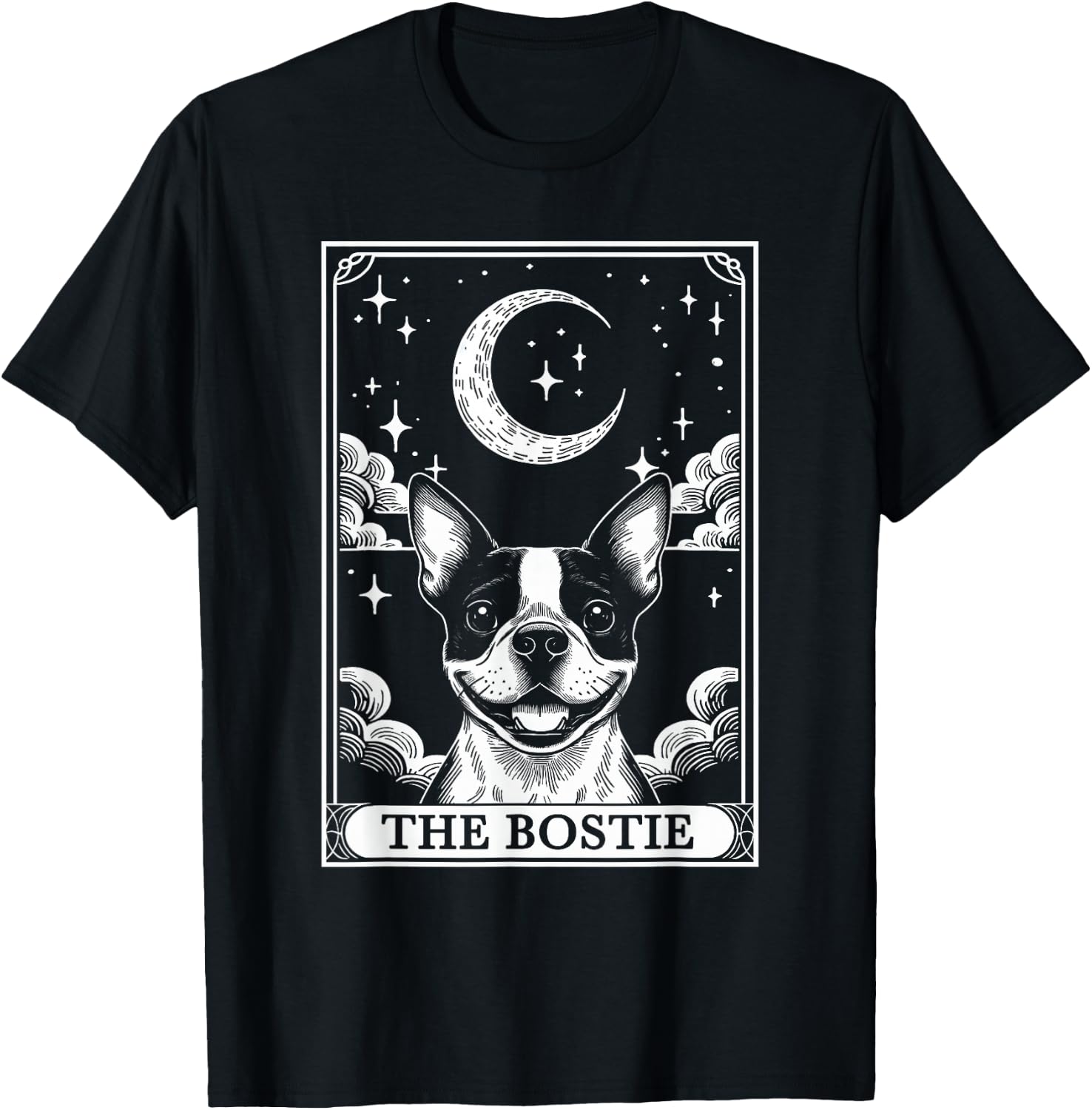 Tarot Card Vintage Crescent Moon Boston Terrier Dog Mom T-Shirt - T-Shirt | Black