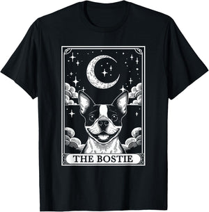 Tarot Card Vintage Crescent Moon Boston Terrier Dog Mom T-Shirt - T-Shirt | Black