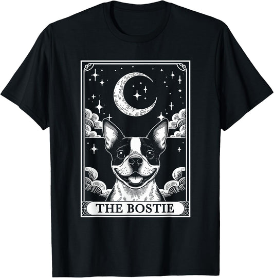 Tarot Card Vintage Crescent Moon Boston Terrier Dog Mom T-Shirt - T-Shirt | Black