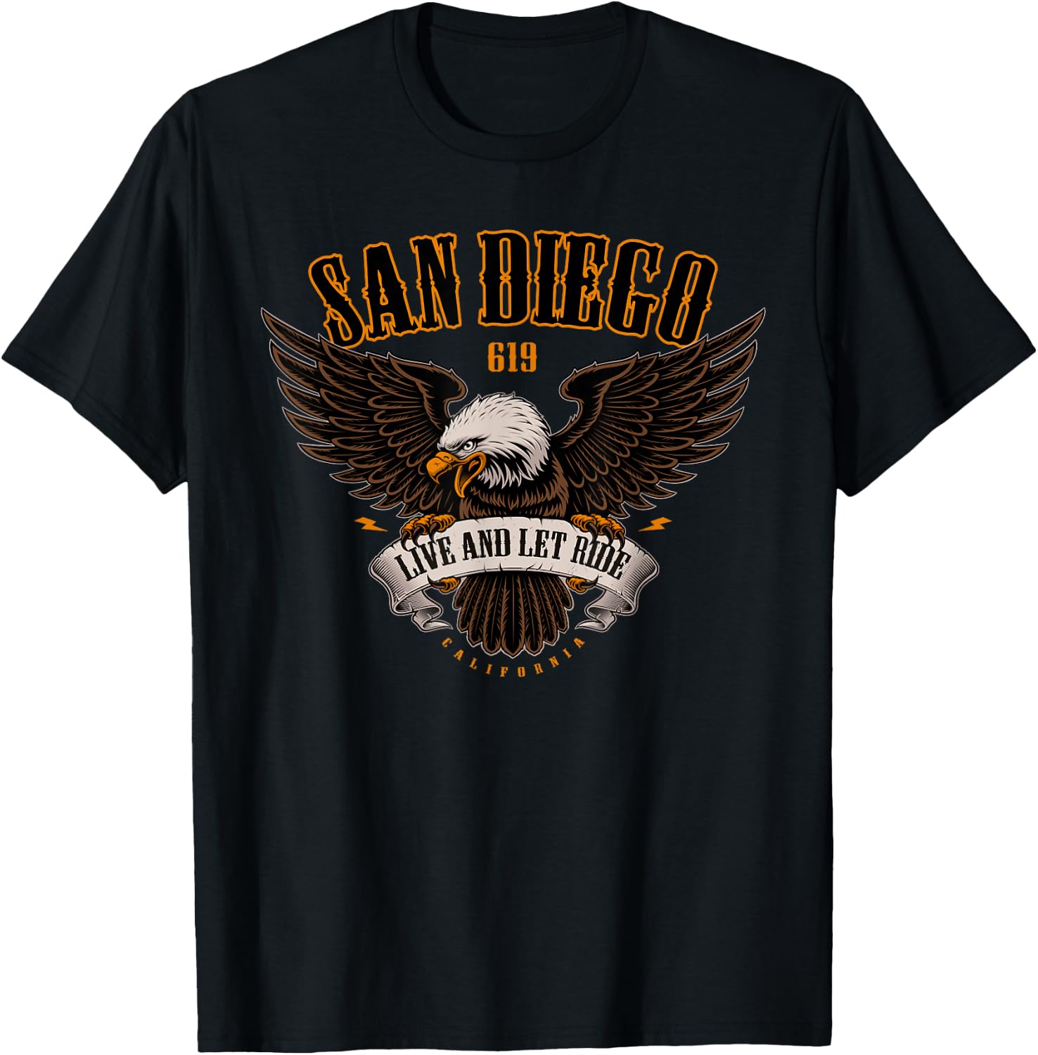 San Diego 619 Area Code and Eagle For Motorcycle Enthusiast T-Shirt - T-Shirt | Black