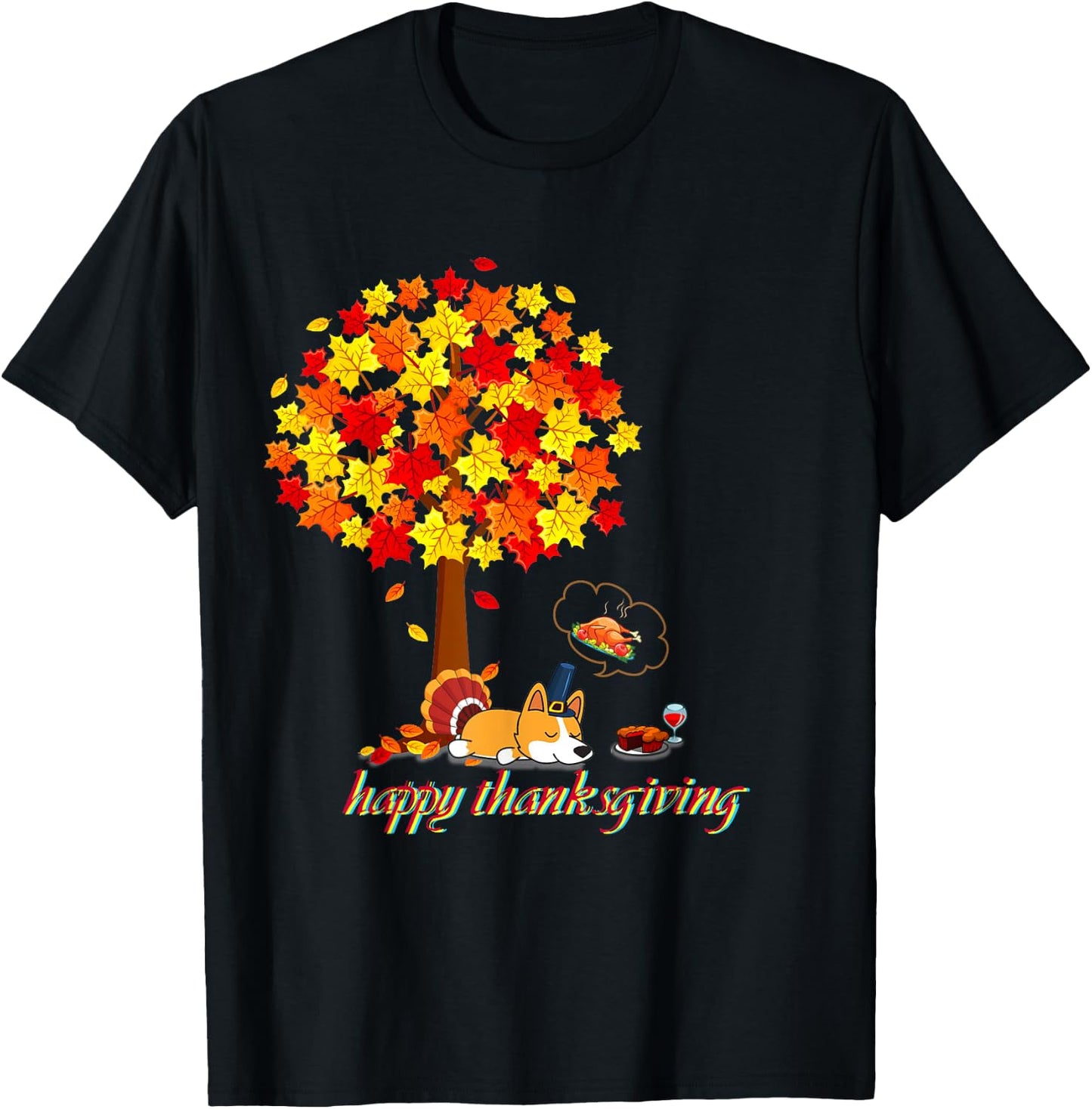 Funny Thanksgiving Corgi Lover Black Thanksgiving-themed Corgi -Adults Small Short Sleeve Cotton 100% T-Shirt - T-Shirt | Black