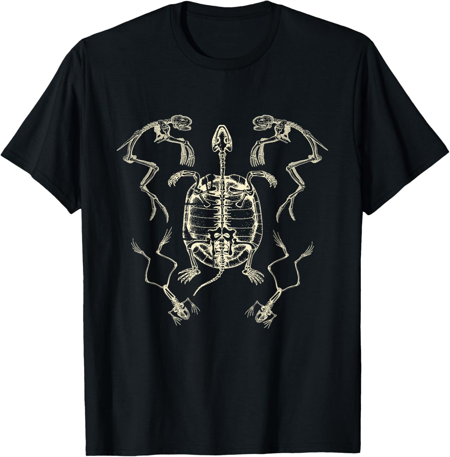 Goblincore Aesthetic Frog and Turtle Dark Academia Skeleton T-Shirt - T-Shirt | Black