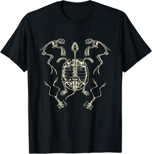 Goblincore Aesthetic Frog and Turtle Dark Academia Skeleton T-Shirt - T-Shirt | Black