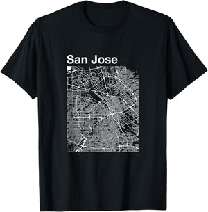 San Jose California Vintage Style Home City Street Map T-Shirt - T-Shirt | Black
