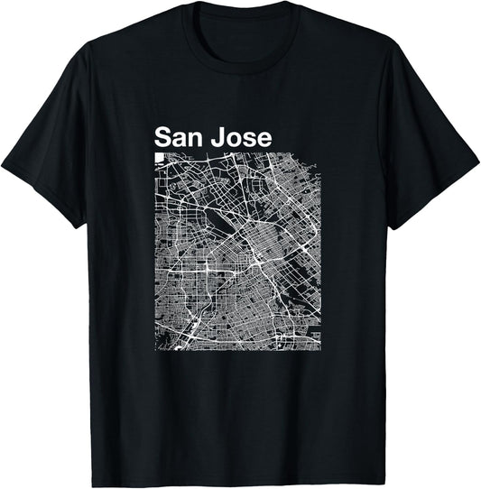 San Jose California Vintage Style Home City Street Map T-Shirt - T-Shirt | Black