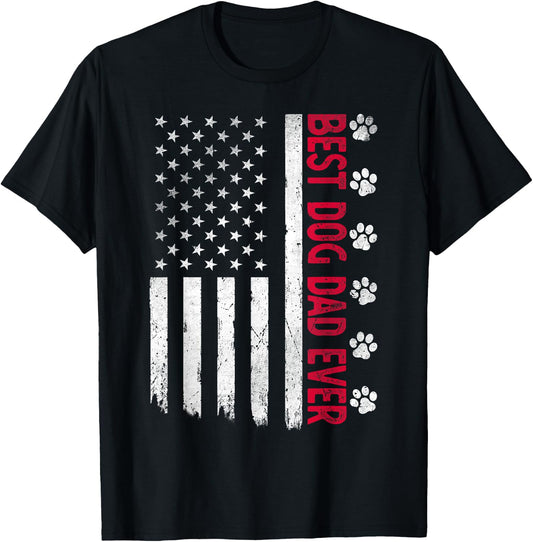 Best Dog Dad Ever American USA Flag Father's Day Dog Lover T-Shirt - T-Shirt | Black