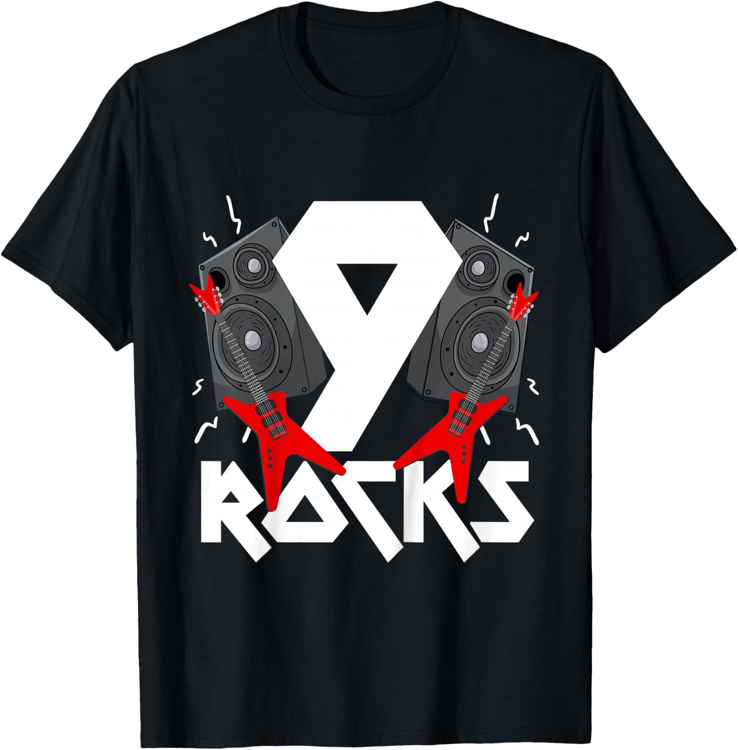 9 Rocks Birthday Party 9 Year Old Rock N Roll Star 9th Gift T-Shirt - T-Shirt | Black