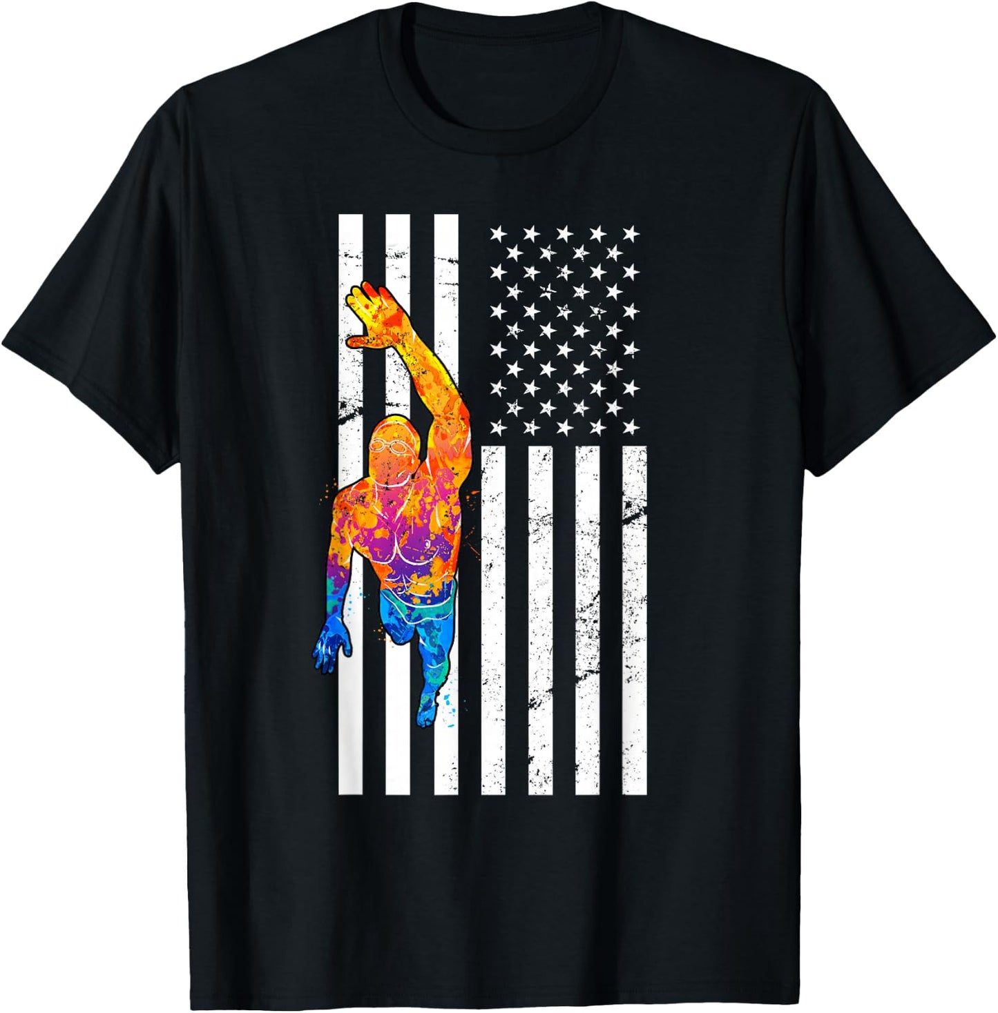 USA Flag Swim Sport Patriotic Swimmer Athlete Swimming T-Shirt - T-Shirt | Black