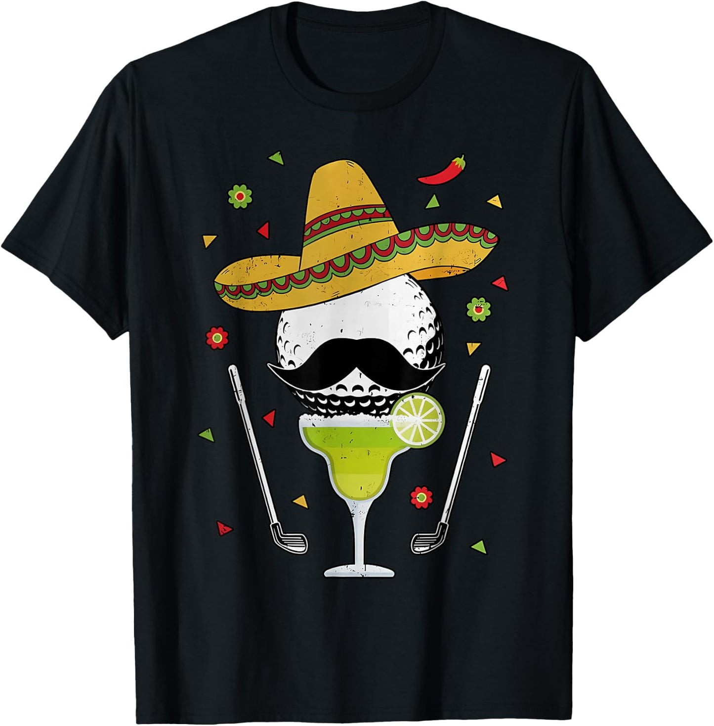 Cinco de Mayo Golf Bal With Sombrero and Margarita Golfer T-Shirt - T-Shirt | Black