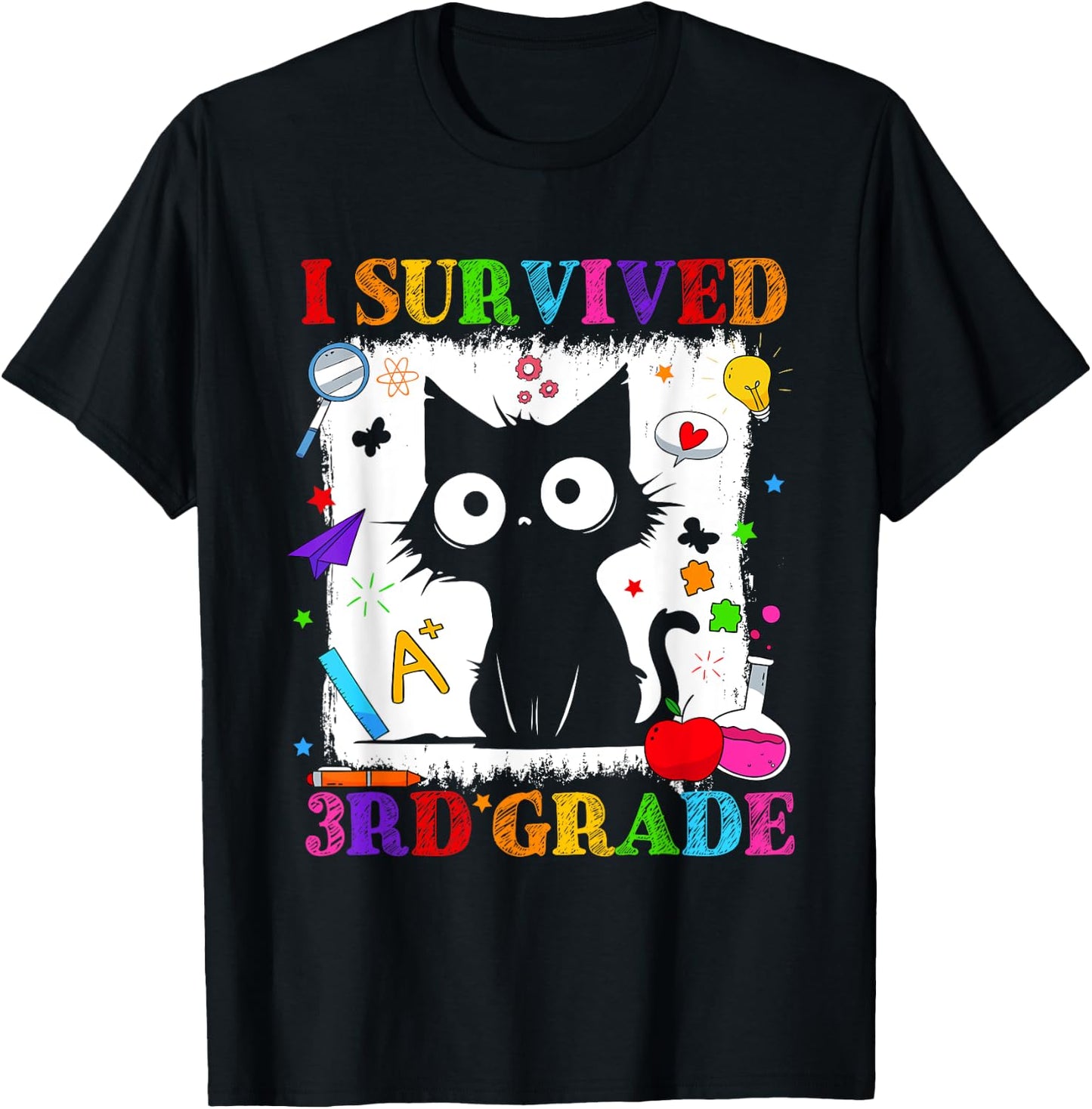 I Survived Third 3rd Grade Funny Graduation Cat Kids T-Shirt - T-Shirt | Black