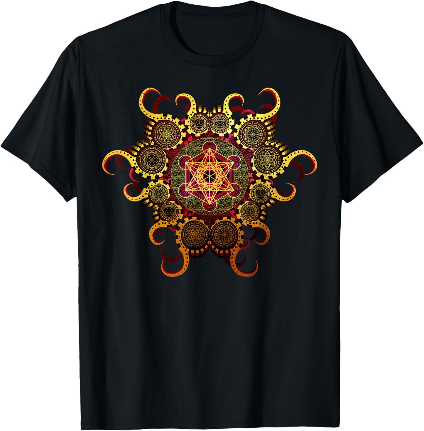 Gold Organic Merkaba Sacred Geometry Psychedelic Symmetry T-Shirt - T-Shirt | Black
