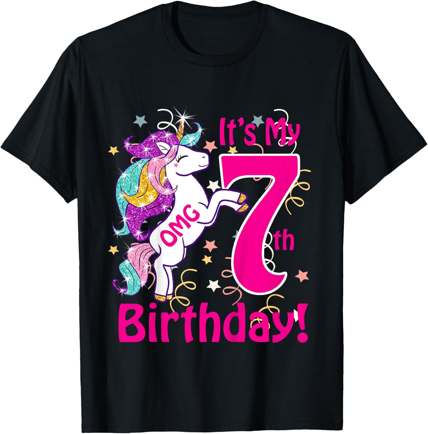 OMG It's My 7th Birthday Girls Unicorn (7 years old) outfit T-Shirt - T-Shirt | Black