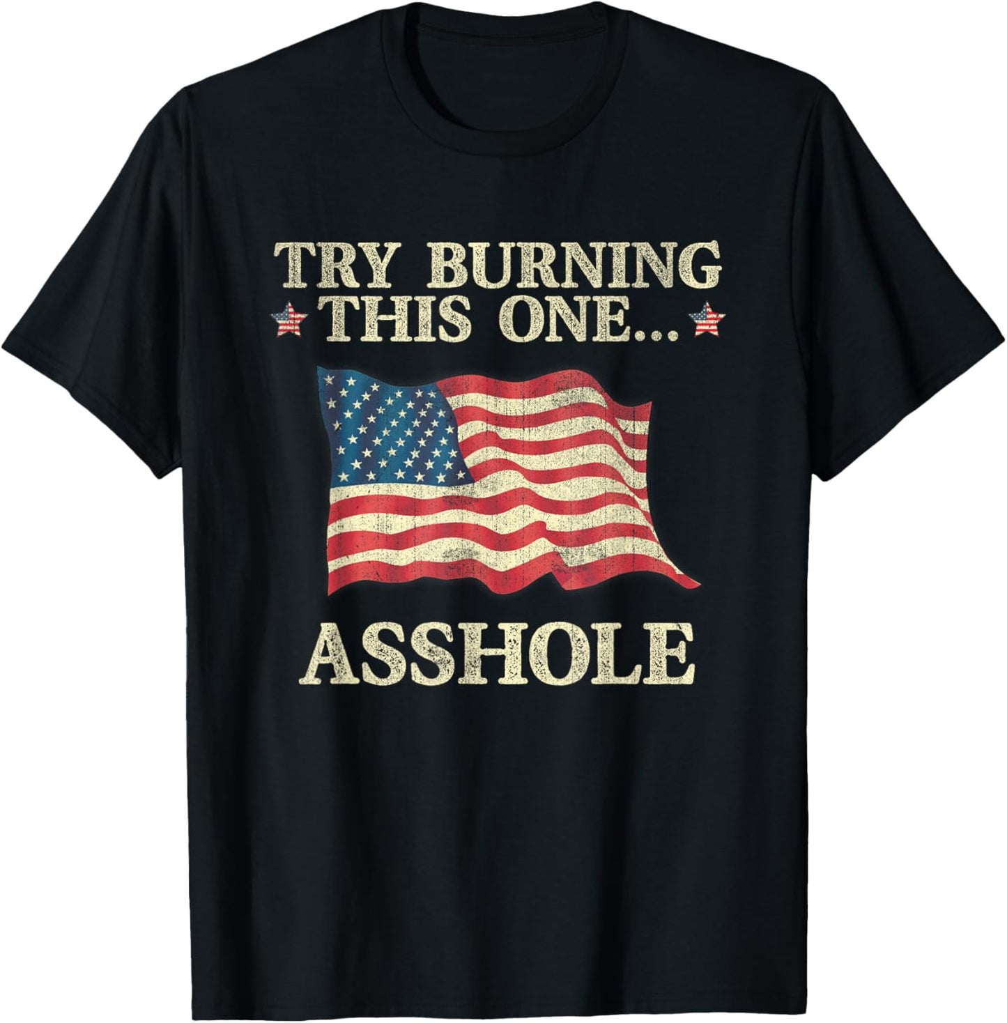 Try Burning This One Asshole American Flag Vintage Women Men T-Shirt - T-Shirt | Black