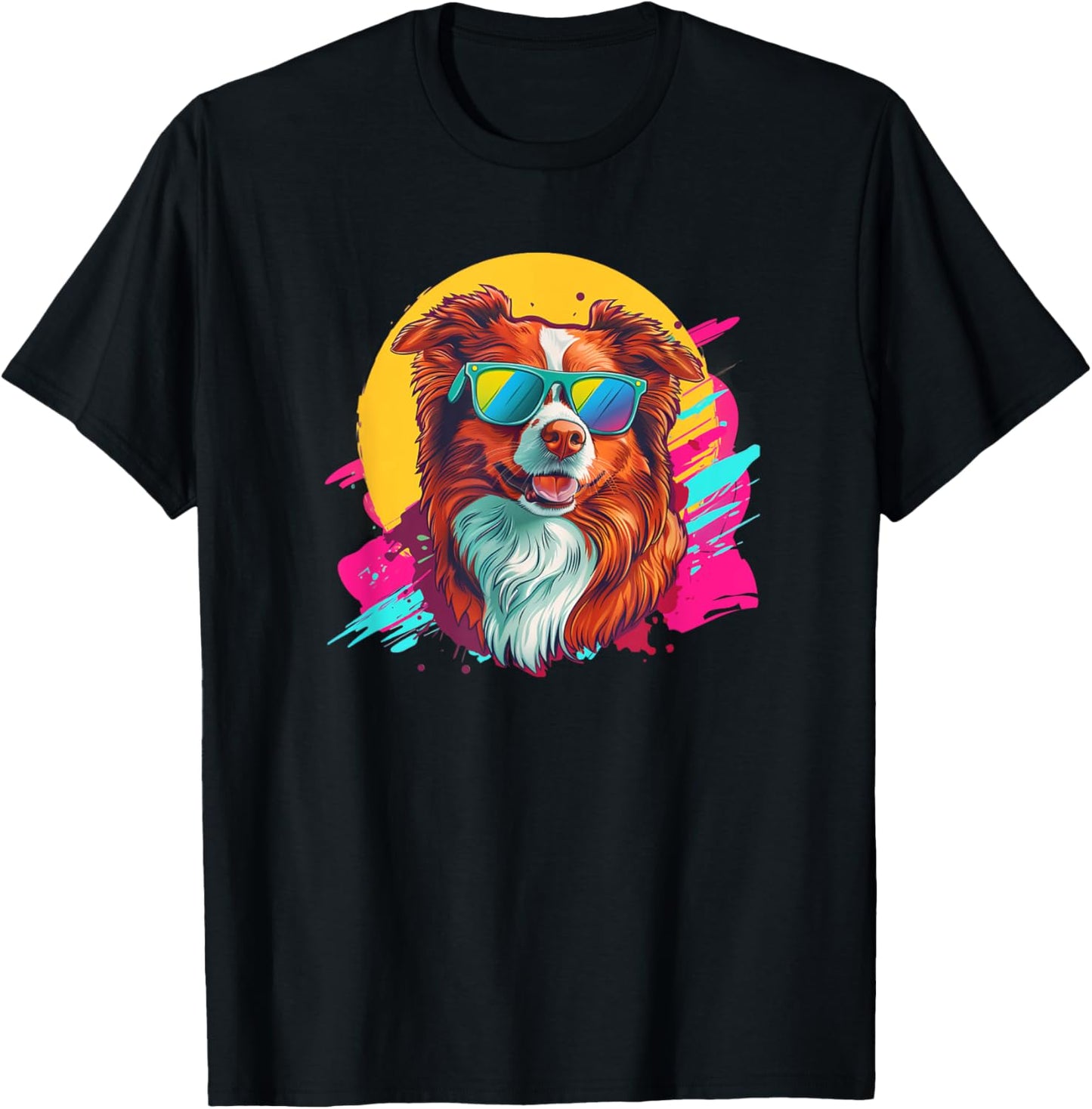 & Funny Retro Vintage Red Border Collie Lover T-Shirt - T-Shirt | Black