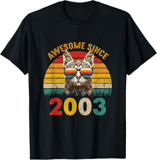 22nd Birthday Party 22 years old Cat Awesome Since 2003 T-Shirt - T-Shirt | Black
