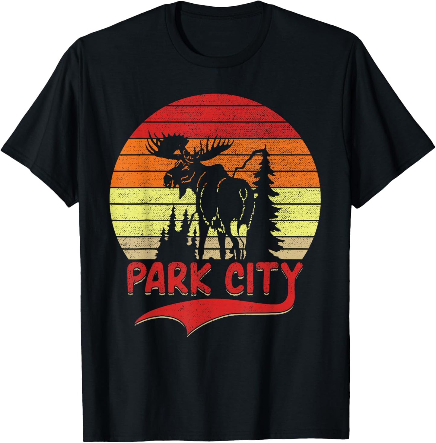 Moose Park City Utah Moose Vintage Sunset Nature Travel T-Shirt - T-Shirt | Black