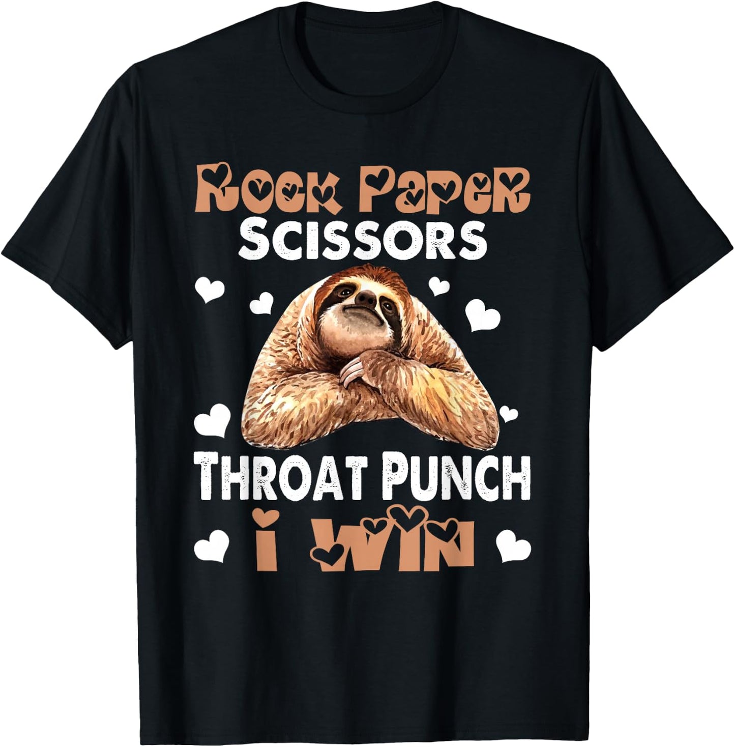 Funny Rock Paper Scissors Throat Punch I Win Sloth Lovers T-Shirt - T-Shirt | Black