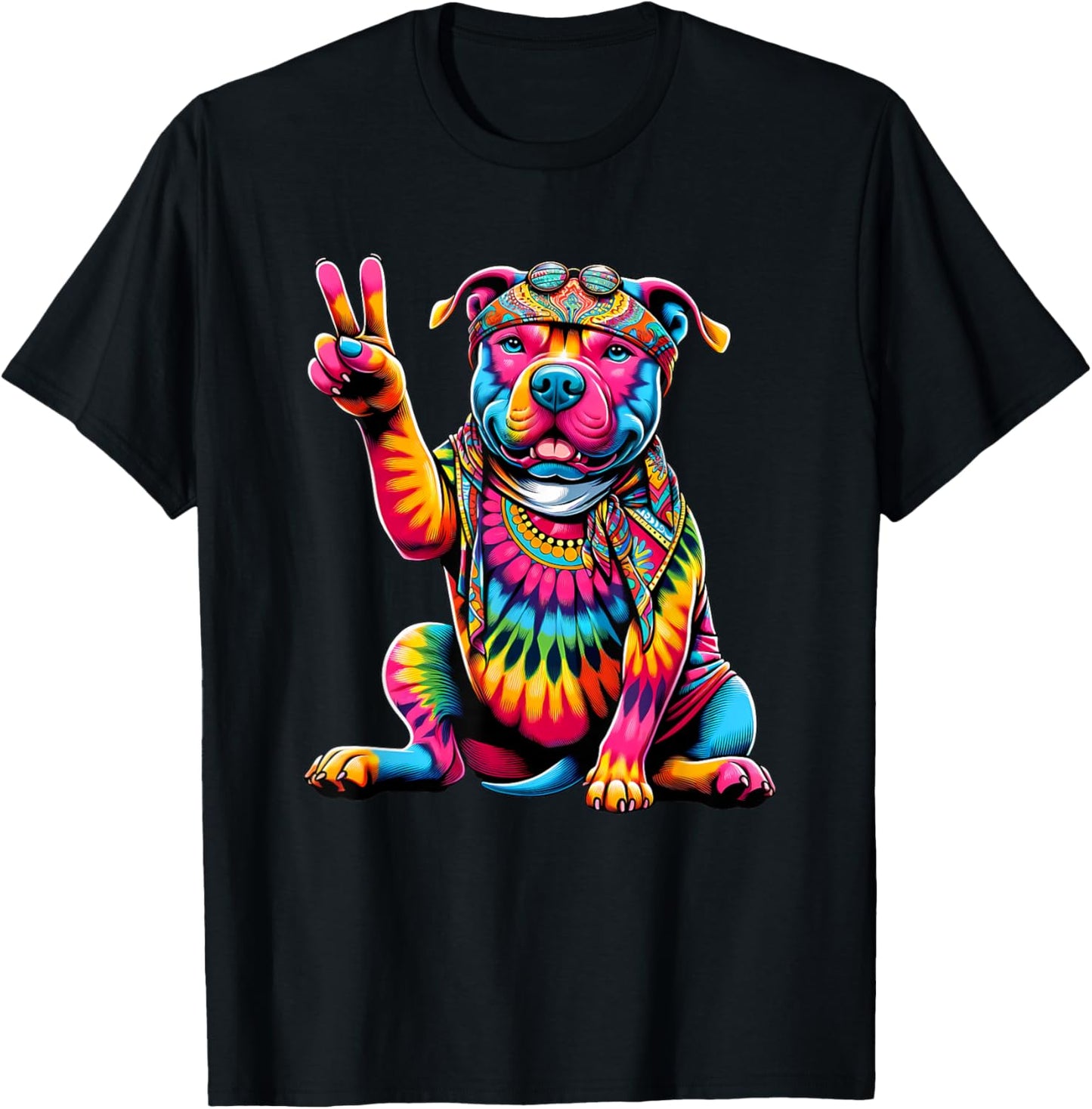 Peace Sign Tie Dye Pit Bull Dog Women Kids T-Shirt - T-Shirt | Black