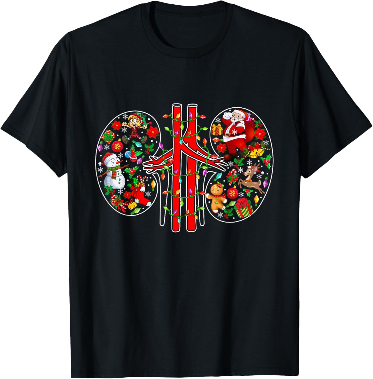 Xmas Symbols Santa Elf Kidneys Shape Dialysis Technician T-Shirt - T-Shirt | Black
