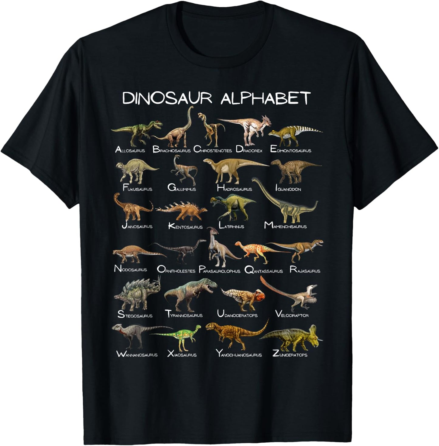 Dinosaur Alphabet ABC Dino Paleontology Educational T-Shirt - T-Shirt | Black